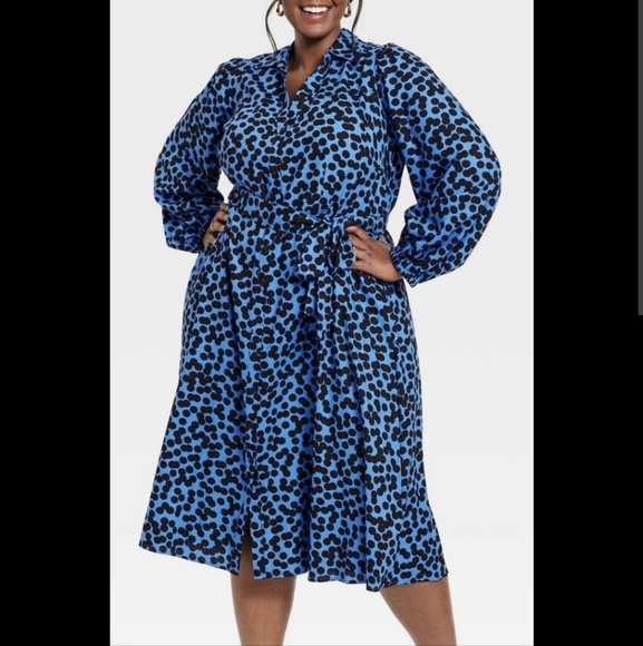 Ava & Viv Dresses & Skirts - 🎯nwot ava & viv blue & black polka dot buttondown Belted shirtdress